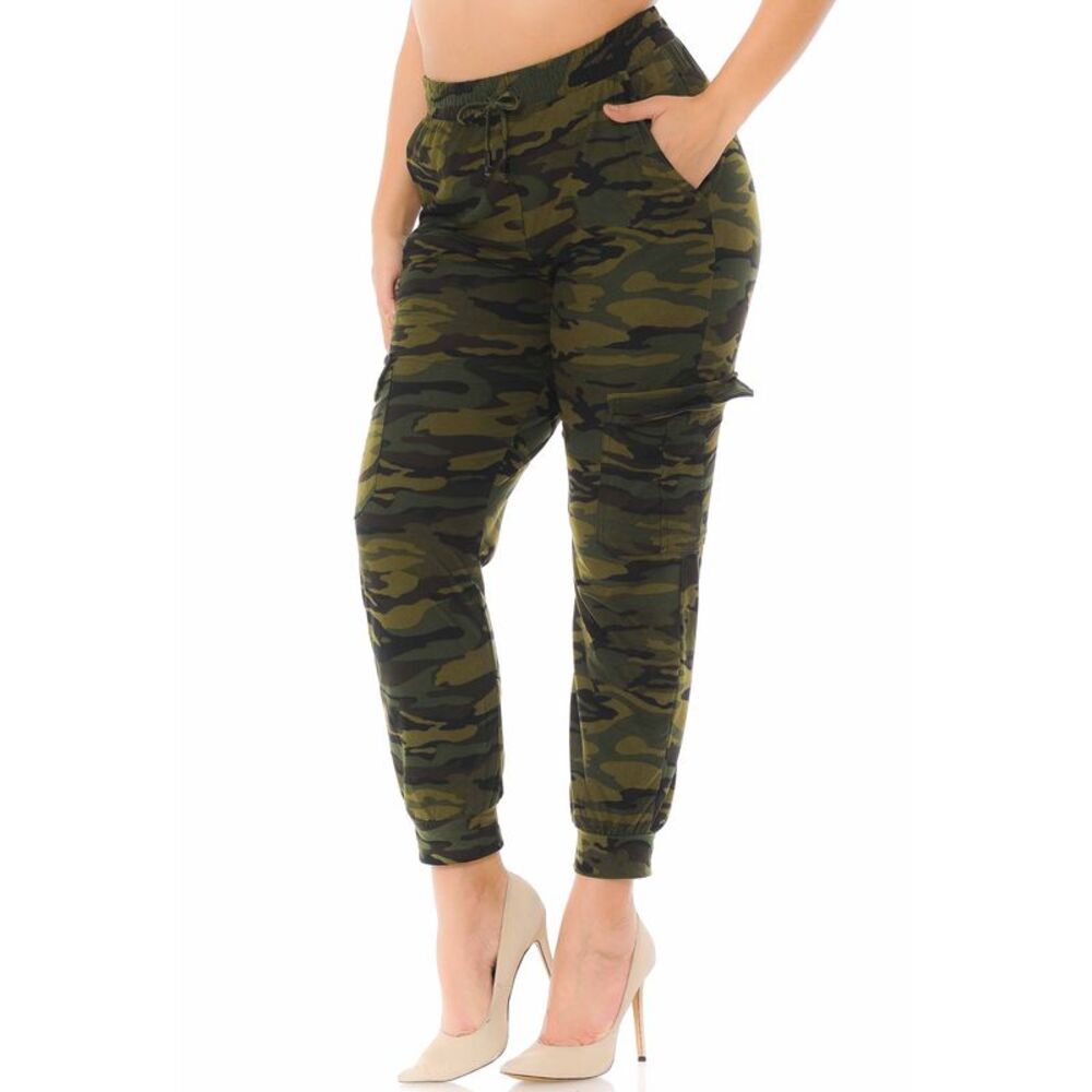 World of Leggings Brushed Green Camouflage Cargo Plus Size Joggers - New Mix
